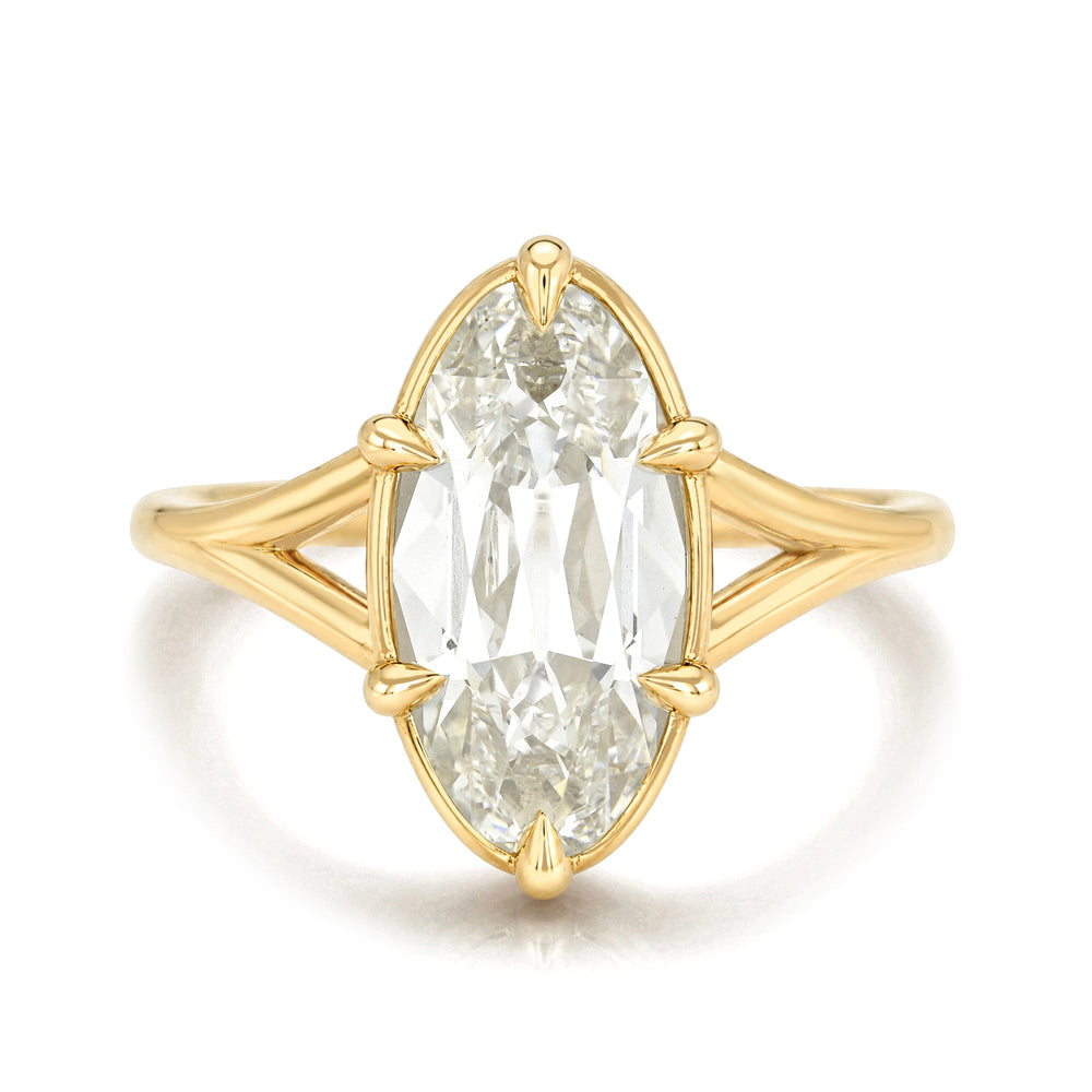 Old Mine Cut Moval Lab Diamond In Vintage Style Collet Setting With Split Shank Design Er105 Sk R109 Lgd Ns Om Mv 3.02 Front