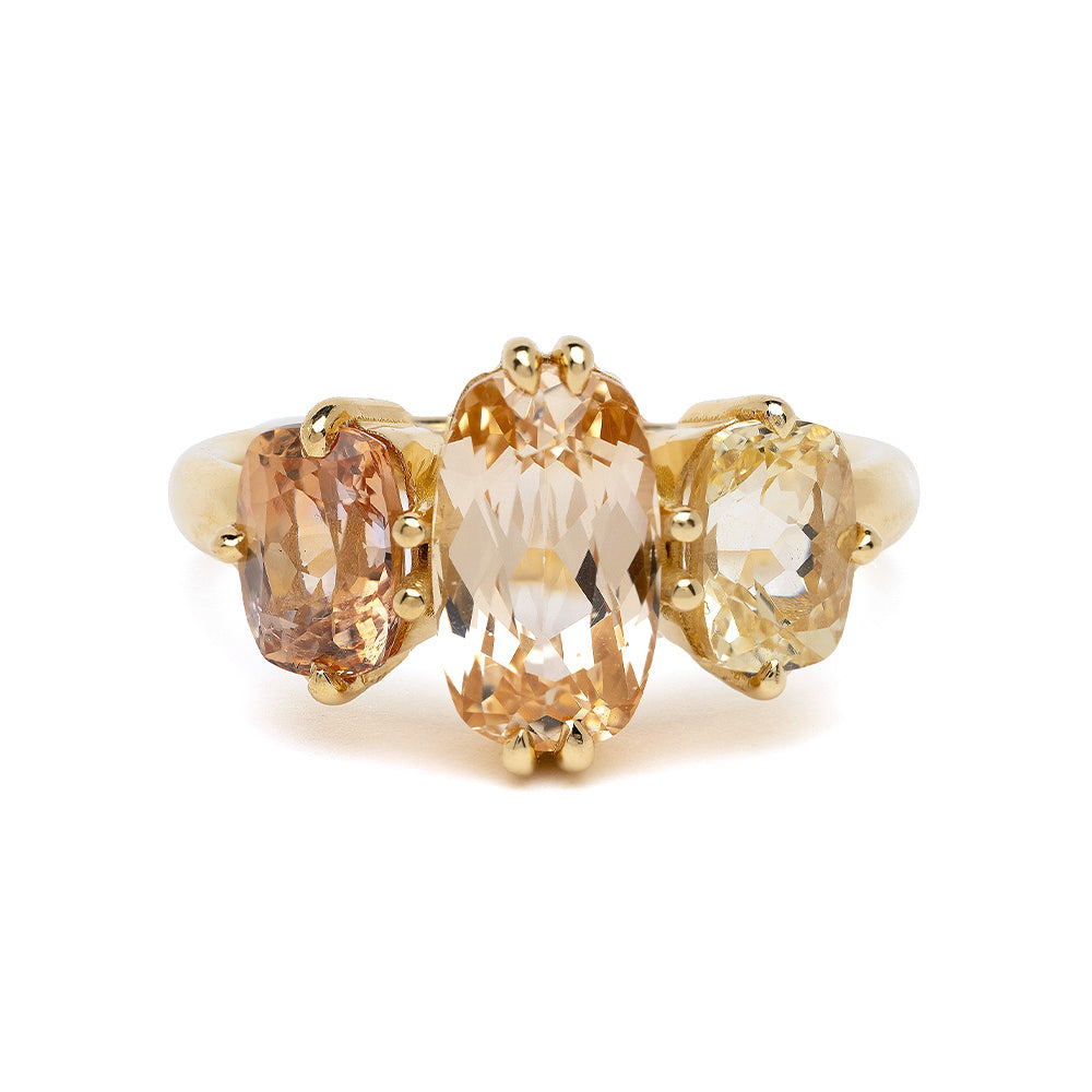 Peach Sapphire Ombre Engagement Ring Three Stone 1