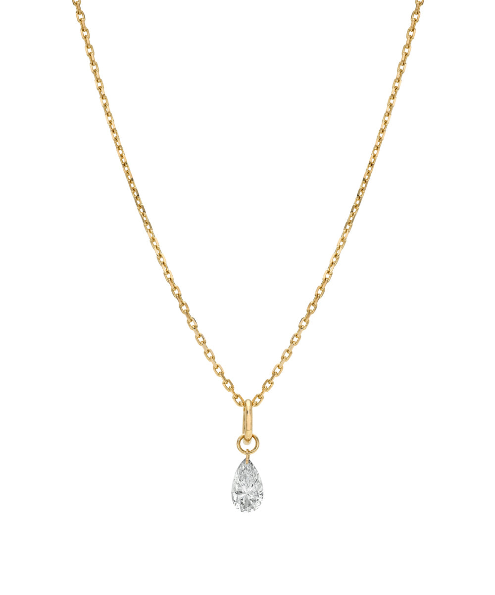Pear Diamond Dainty Necklace With Drilled Diamond On Delicate 14k Yellow Gold Chain Sk Dd N6 Lgd A