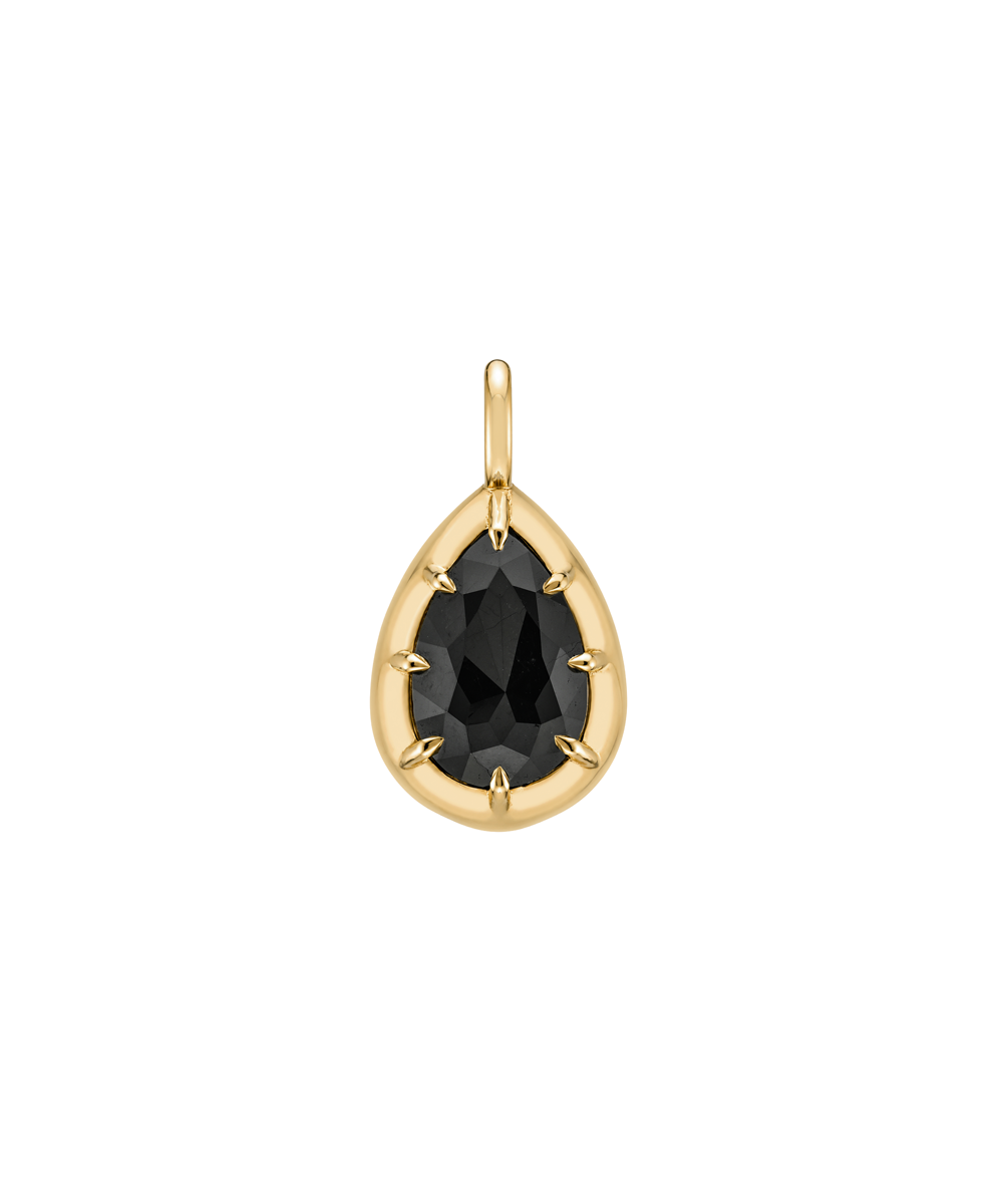 Pear Shape Black Diamond Pendant In Vintage Collet Button Back Style With Prong Detail Sk P131 Nd Bd Ns Rc Ps 3.68 A