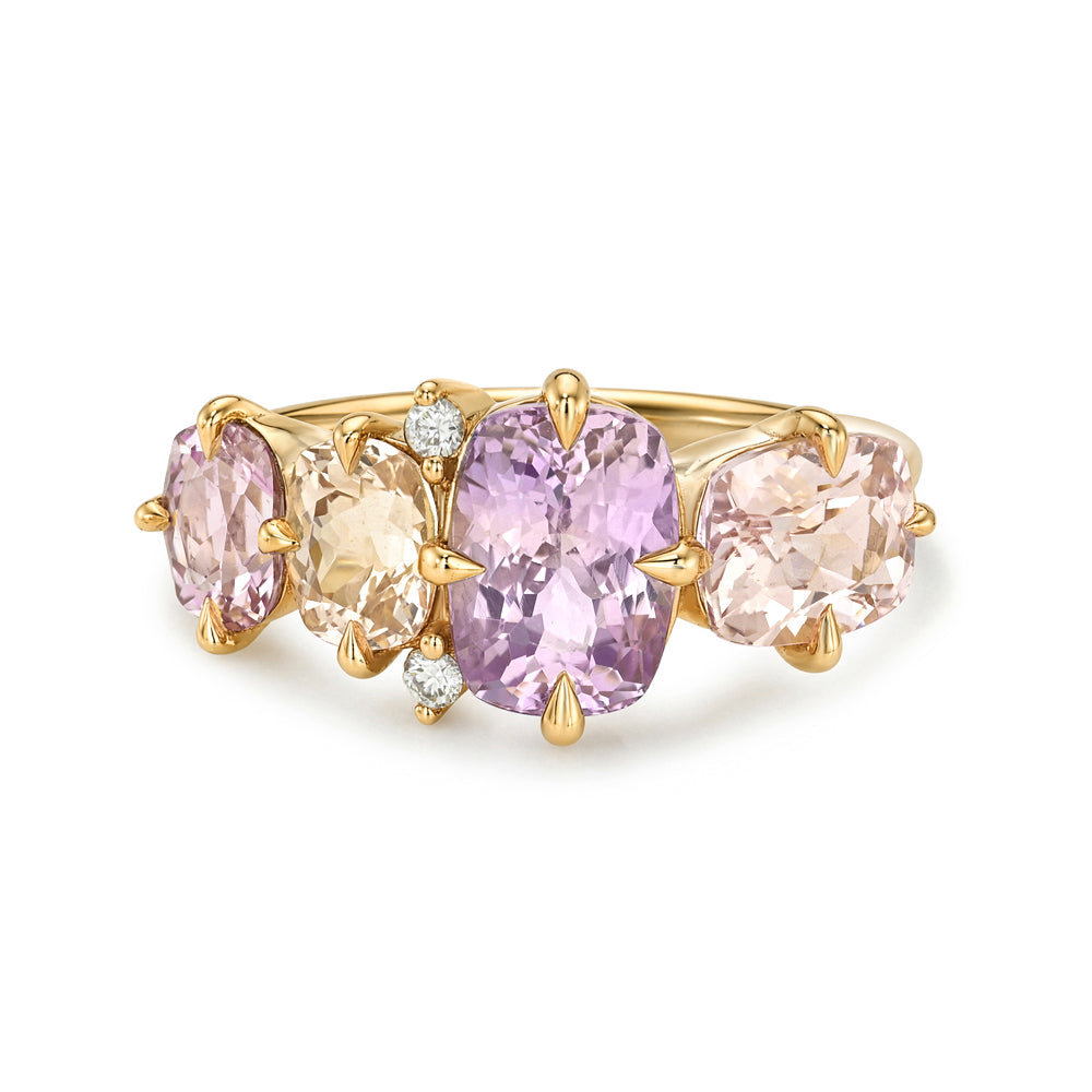 Pink Lavender Sapphire Linear Multi Stone Alternative Engagement Ring With Diamond Accent Cluster Ring Sk R81 Sa Cl Ew Br Cu 4s 4.04 A