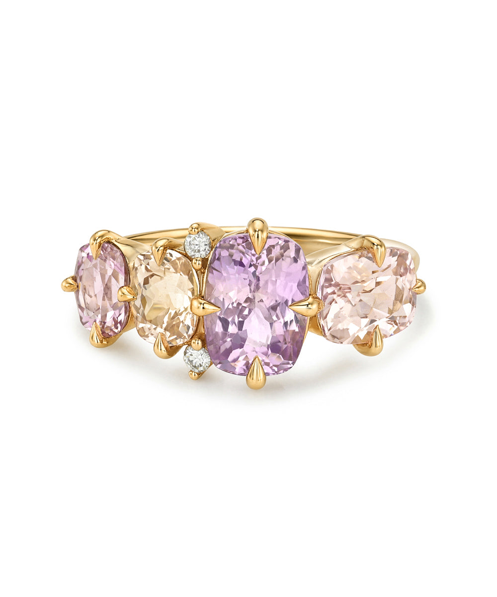 Pink Lavender Sapphire Linear Multi Stone Alternative Engagement Ring With Diamond Accent Cluster Ring Sk R81 Sa Cl Ew Br Cu 4s 4.04 A