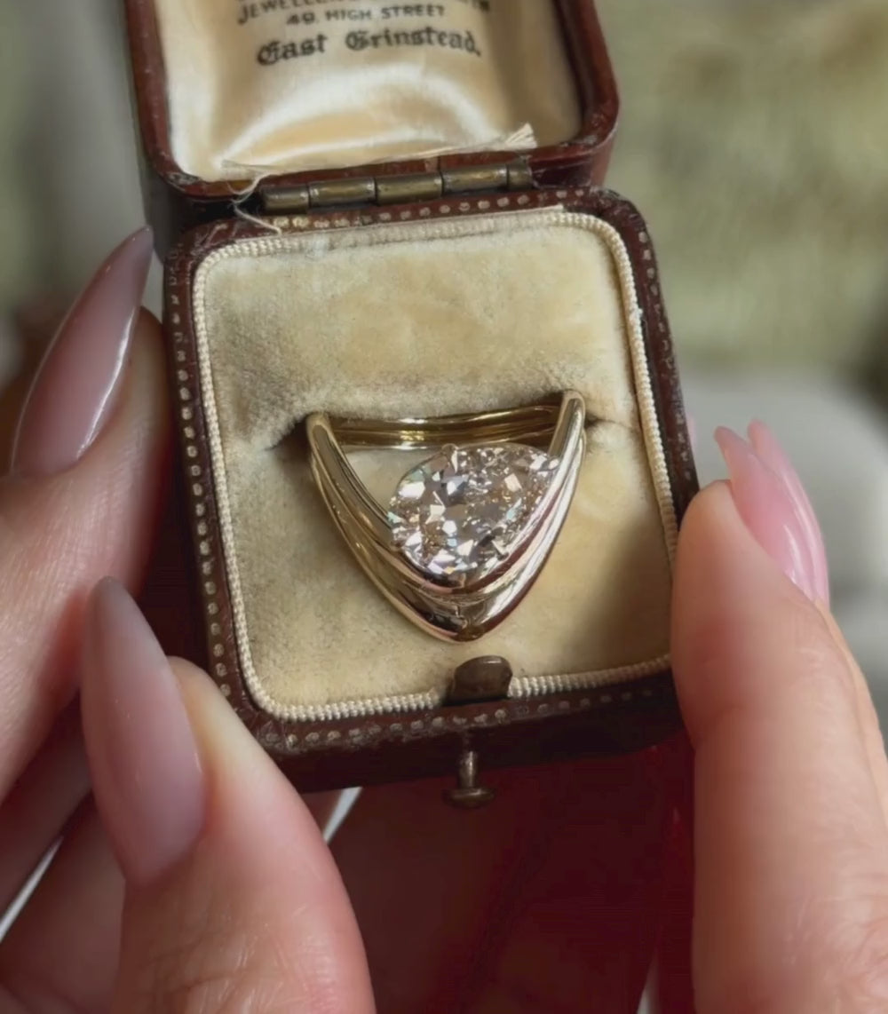 Double Melt Solitaire - 3.02ct Pear Champagne Diamond Engagement Ring