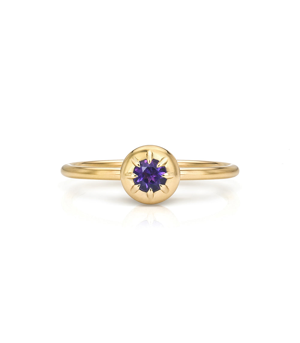 Round Birthstone Stacking Ring Amethyst In 14k Gold Pinky Ring Id R1 Front