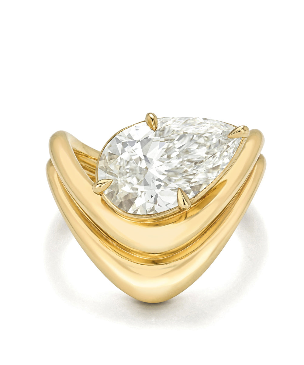 Sculptural Gold Engagement Ring With Tilted Pear Shape Lab Diamond Er98 Sk R123 Lgd Wd Tl Br Ps 3.26 Front