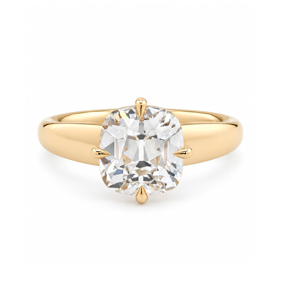 Tapered Band Square Cushion Old Mine Cut Natural Diamond Fluid Engagement Ring Sk R110 Nd Ns Omc 2.73 Front