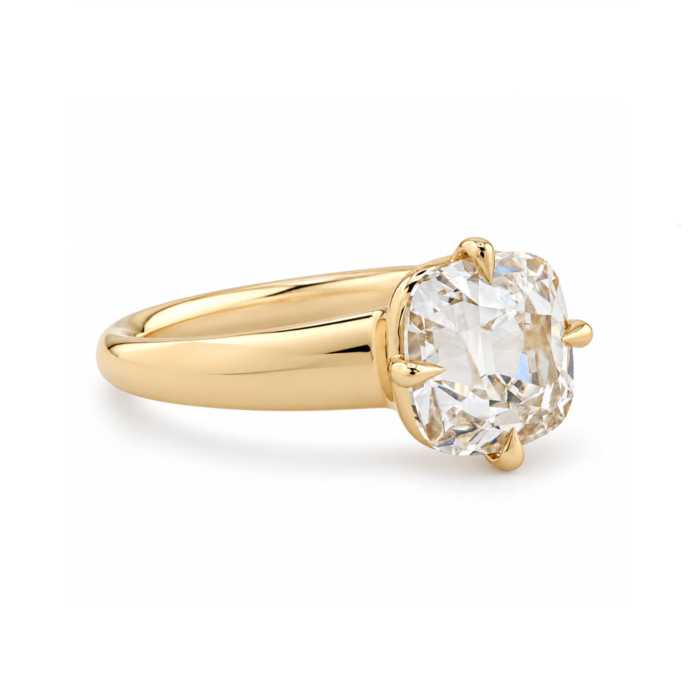Tapered Band Square Cushion Old Mine Cut Natural Diamond Fluid Engagement Ring Sk R110 Nd Ns Omc 2.73 Side