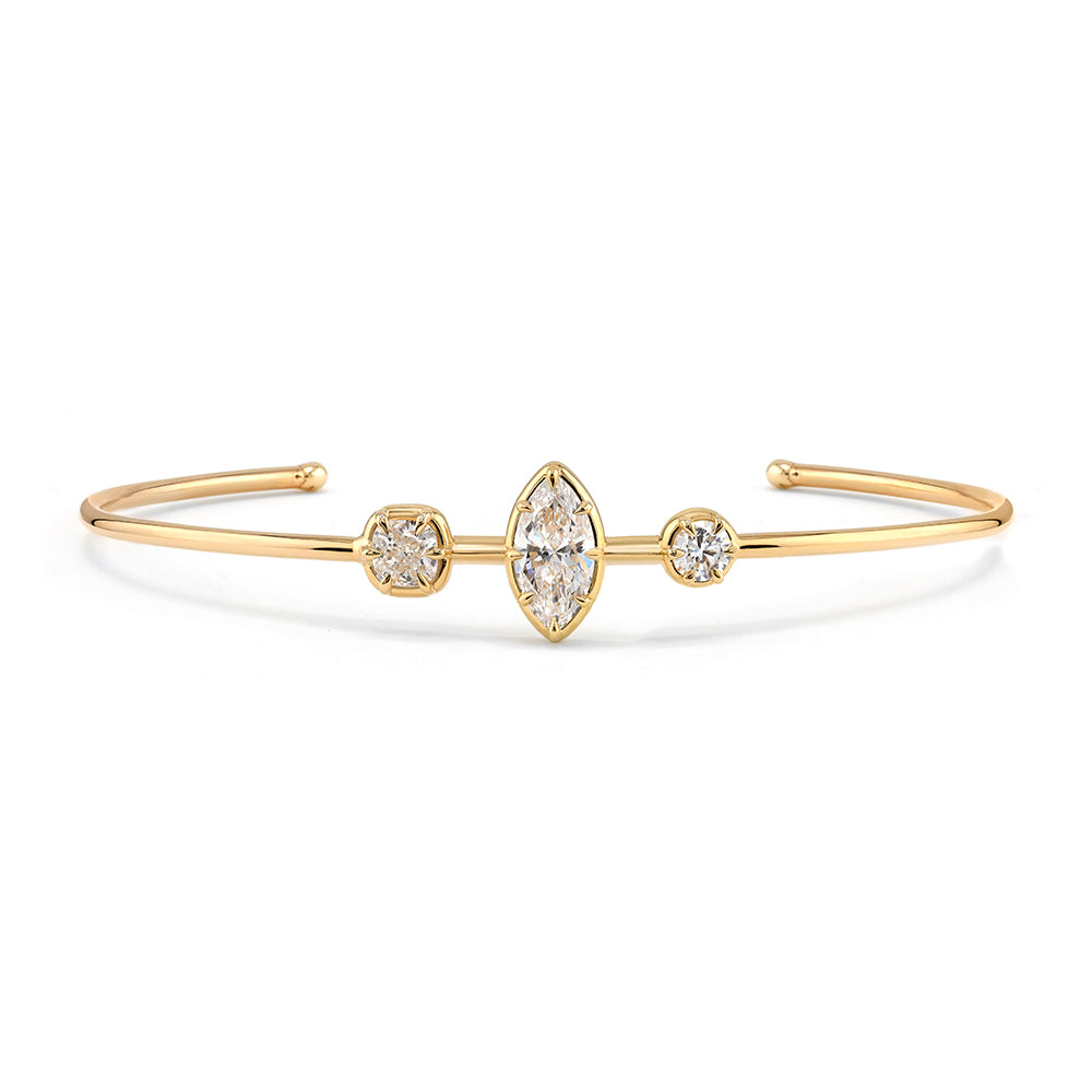Three Stone Cushion Marquise Round Brilliant Lab Diamond Wire Cuff Bracelet Sk B117 3 Front