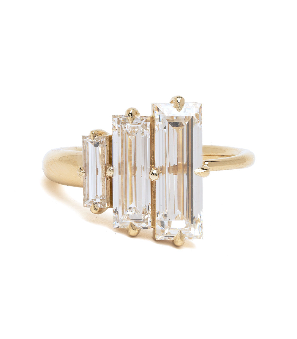 Three Stone Emerald Cut Unique Engagement Ring