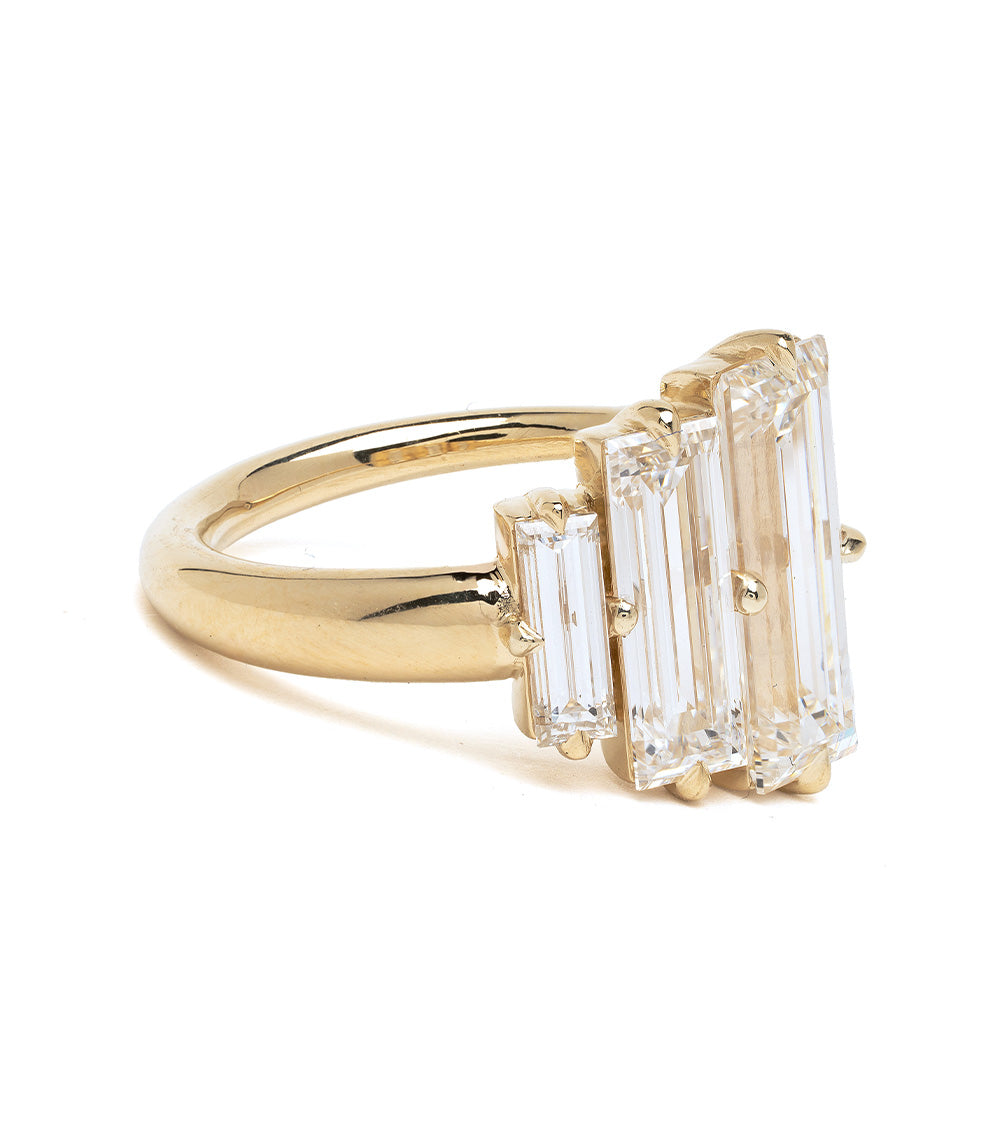 Three Stone Emerald Cut Unique Engagement Ring