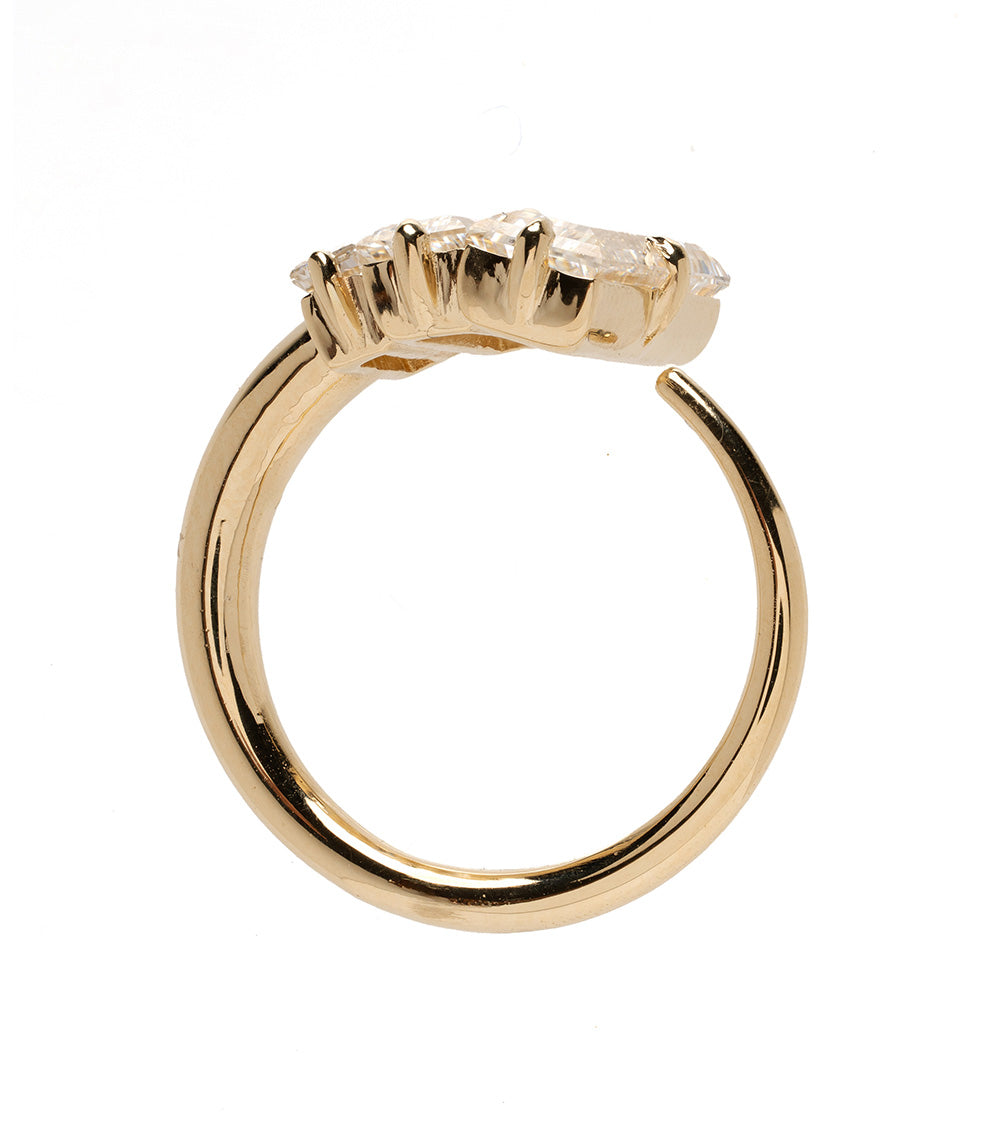 Three Stone Emerald Cut Unique Engagement Ring