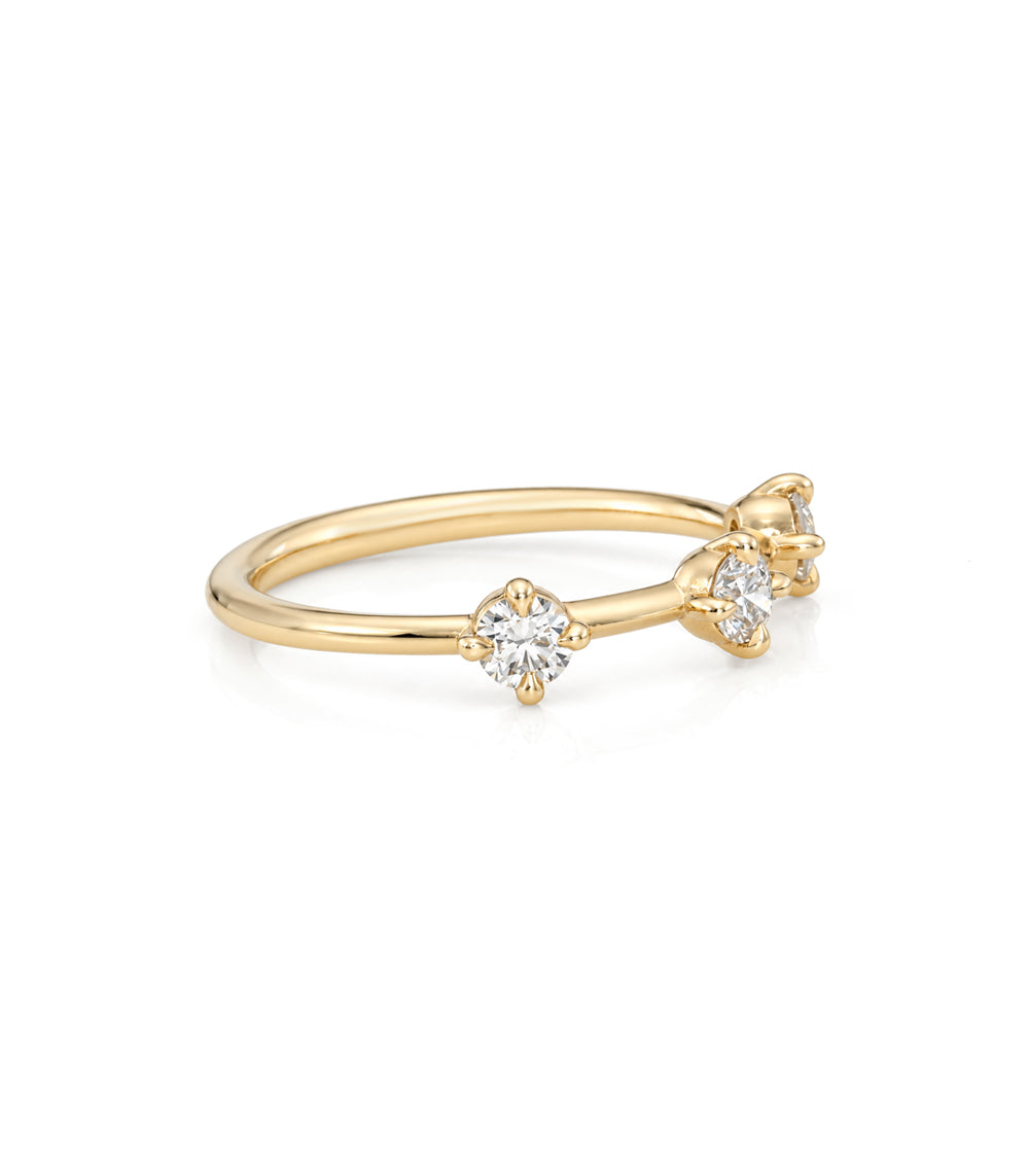 Three Stone Round Brilliant Wd Natural Diamond Ring On Gold Band Pinky Ring Sb R1 Pnky Wd