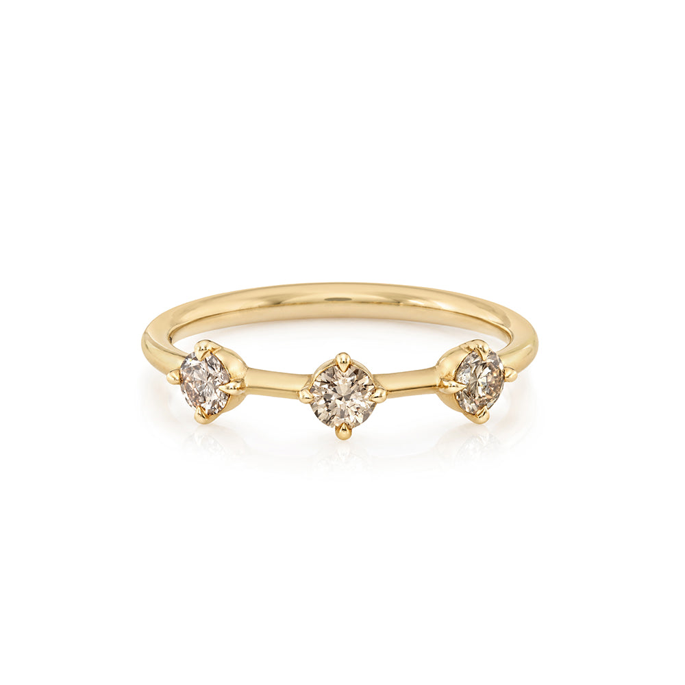 Three Stone Round Brilliant Champagne Natural Diamond Ring On Gold Band Pinky Ring Sb R1 Pnky Cd Front