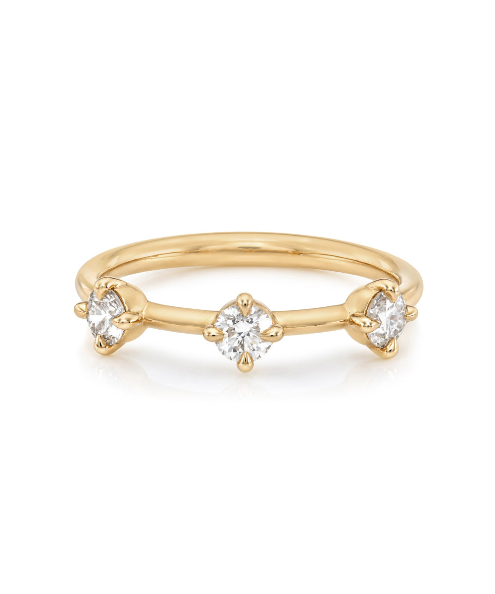 Three Stone Round Brilliant Natural Diamond Ring On Gold Band Size 6 Sb R1 Br Rd
