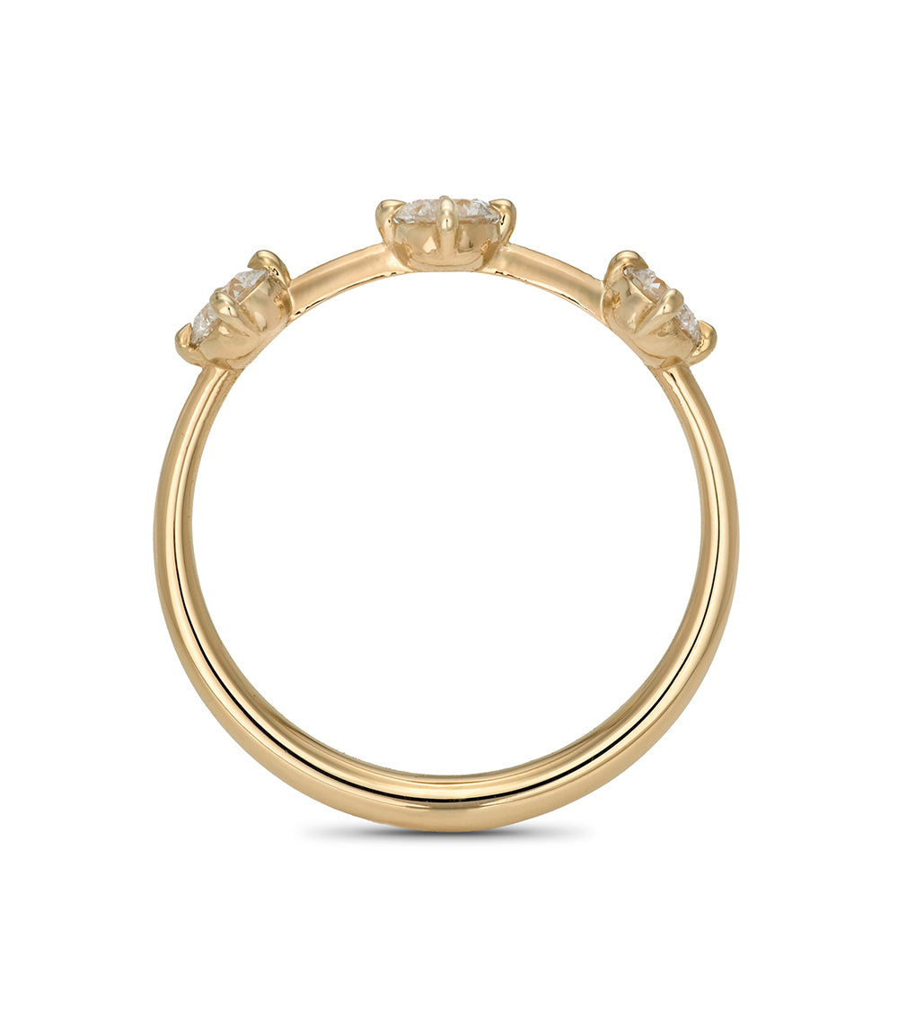 Three Stone Round Brilliant Natural Diamond Ring On Gold Band Size 6 Sb R1 Br Rd
