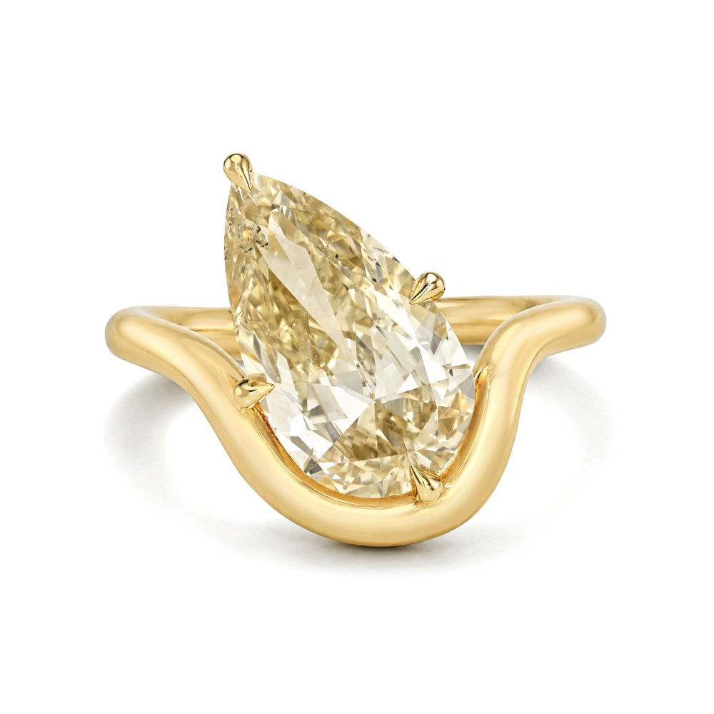 Tilted Champagne Pear Diamond Engagement Ring Sculptural Design Sk R120 Nd Cd Tl Br Ps 3.01 Front