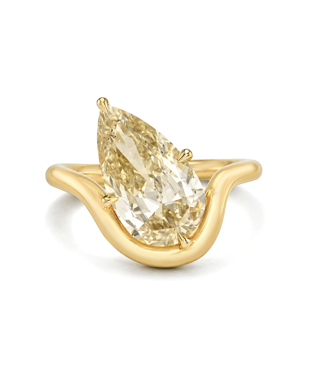 Tilted Champagne Pear Diamond Engagement Ring Sculptural Design Sk R120 Nd Cd Tl Br Ps 3.01 Front