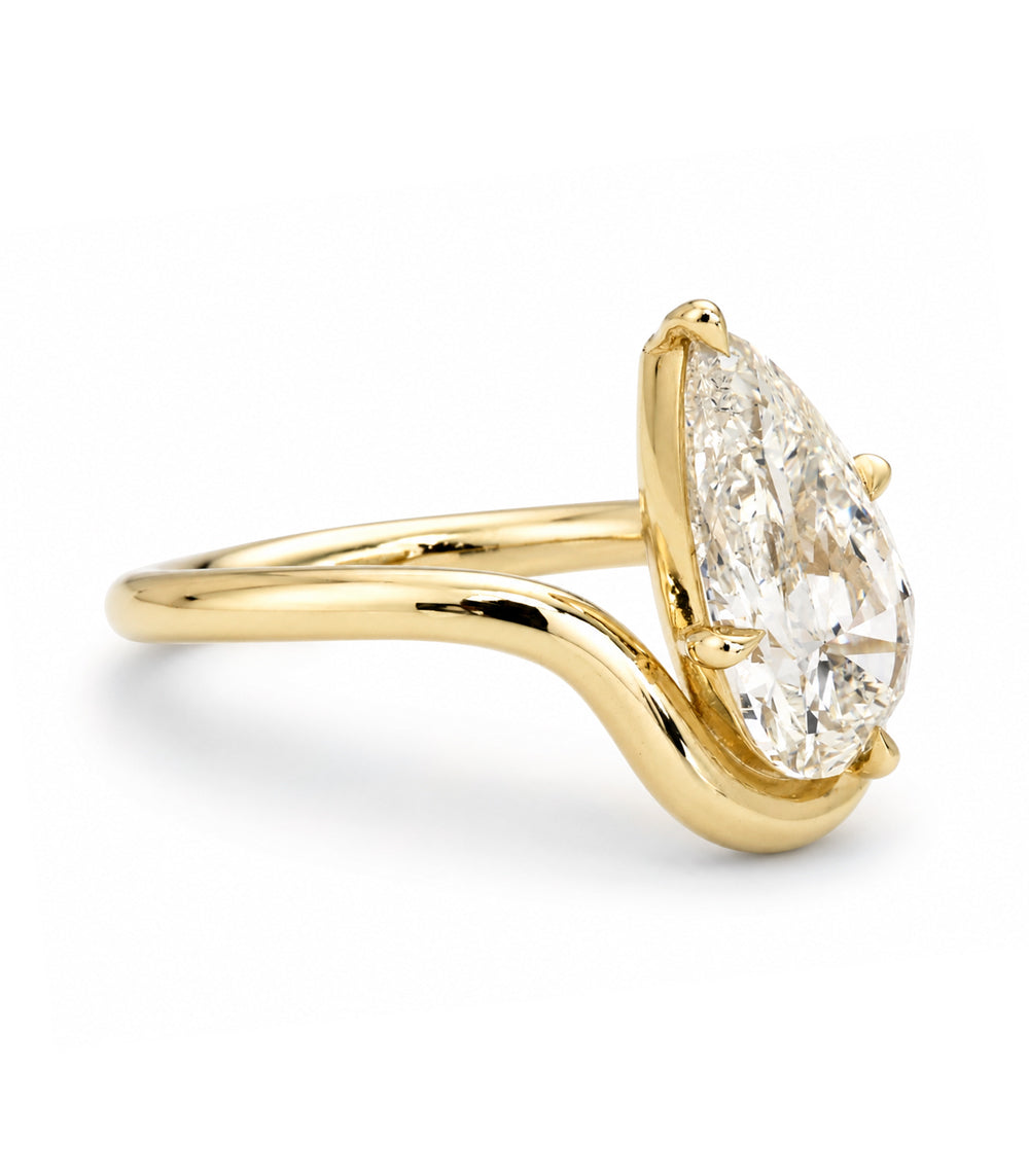 Tilted Champagne Pear Diamond Engagement Ring Sculptural Design Sk R120 Nd Cd Tl Br Ps 3.01 Side