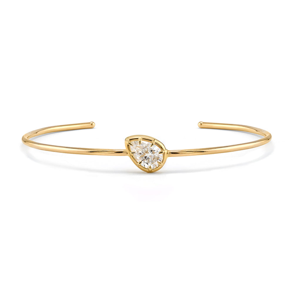 Tilted Pear Brilliant Collet Wire Cuff Bracelet Sk B117 Pb Front
