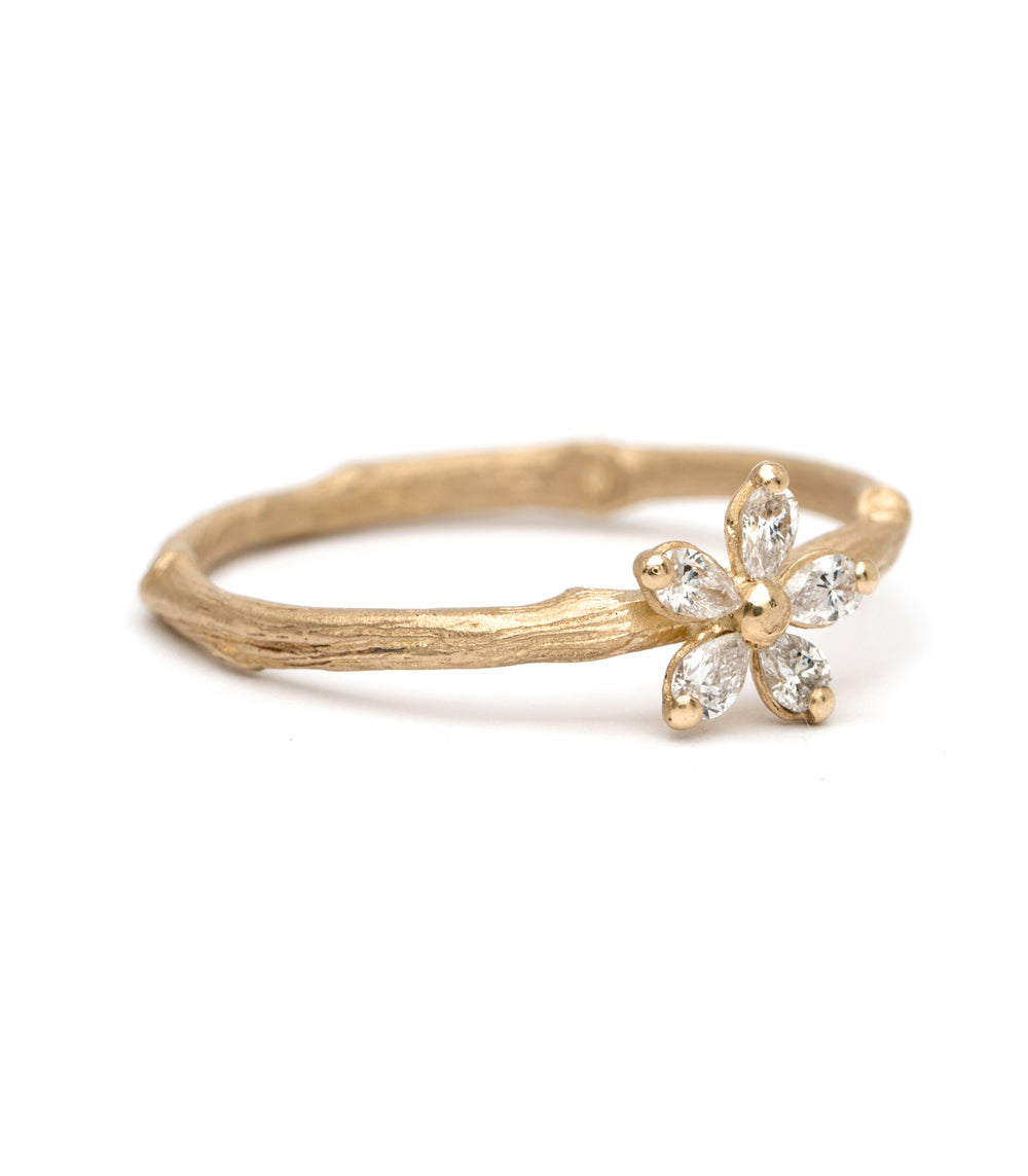 Twig Band Pear Shape Diamond Daisy Boho Stacking Ring