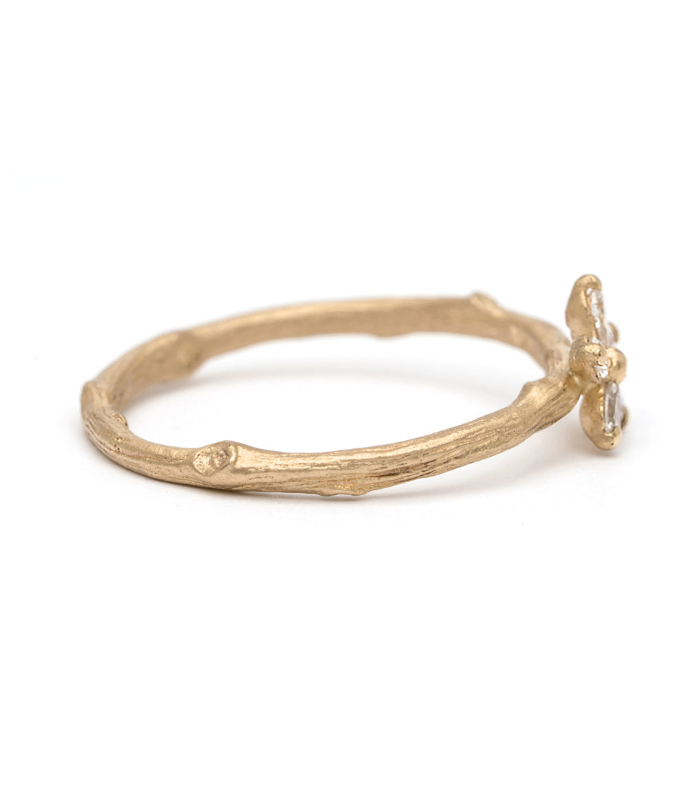 Twig Band Pear Shape Diamond Daisy Boho Stacking Ring