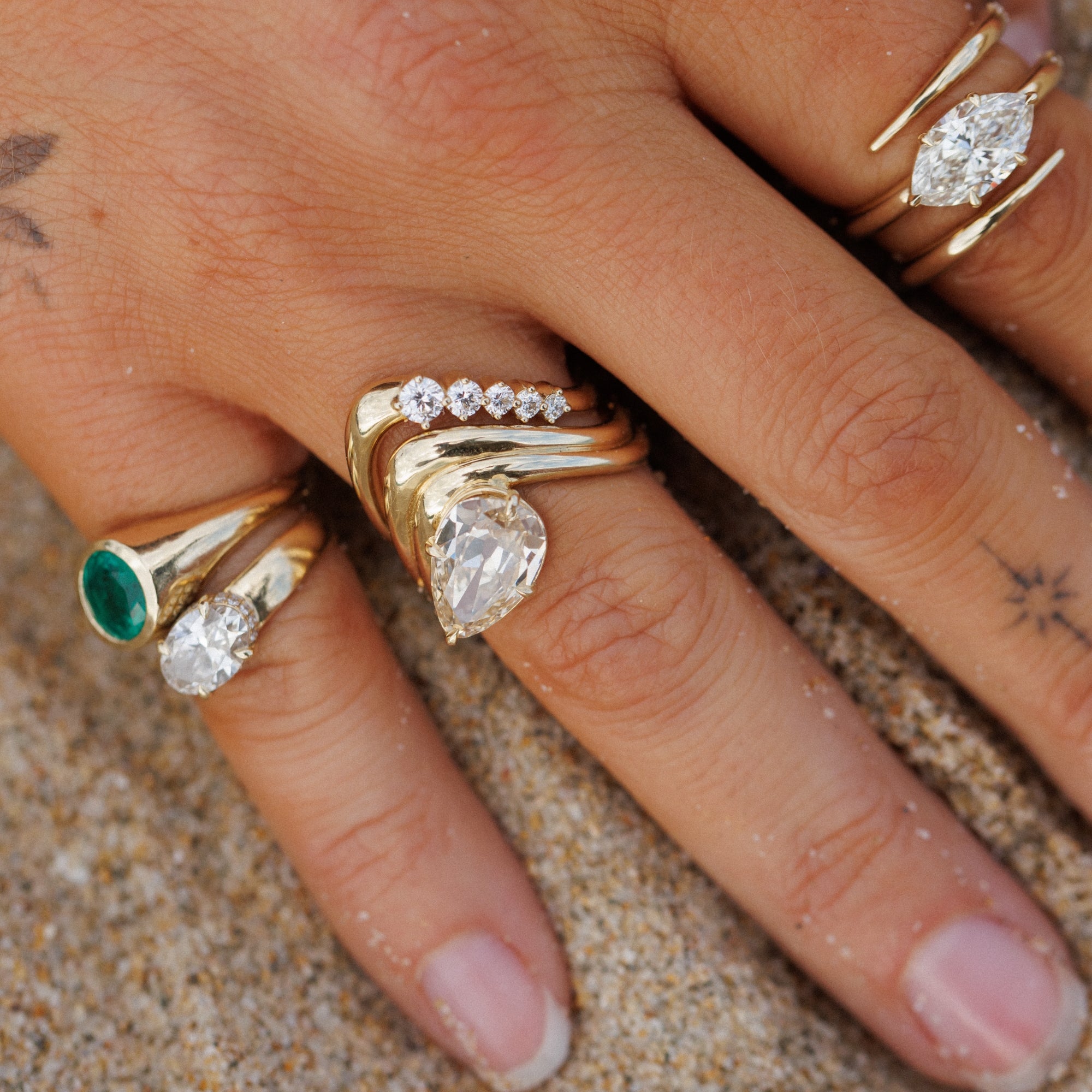 Unique 14k Yellow Gold Engagement Rings Stack With Artful One Of A Kind Engagement Rings Made In La