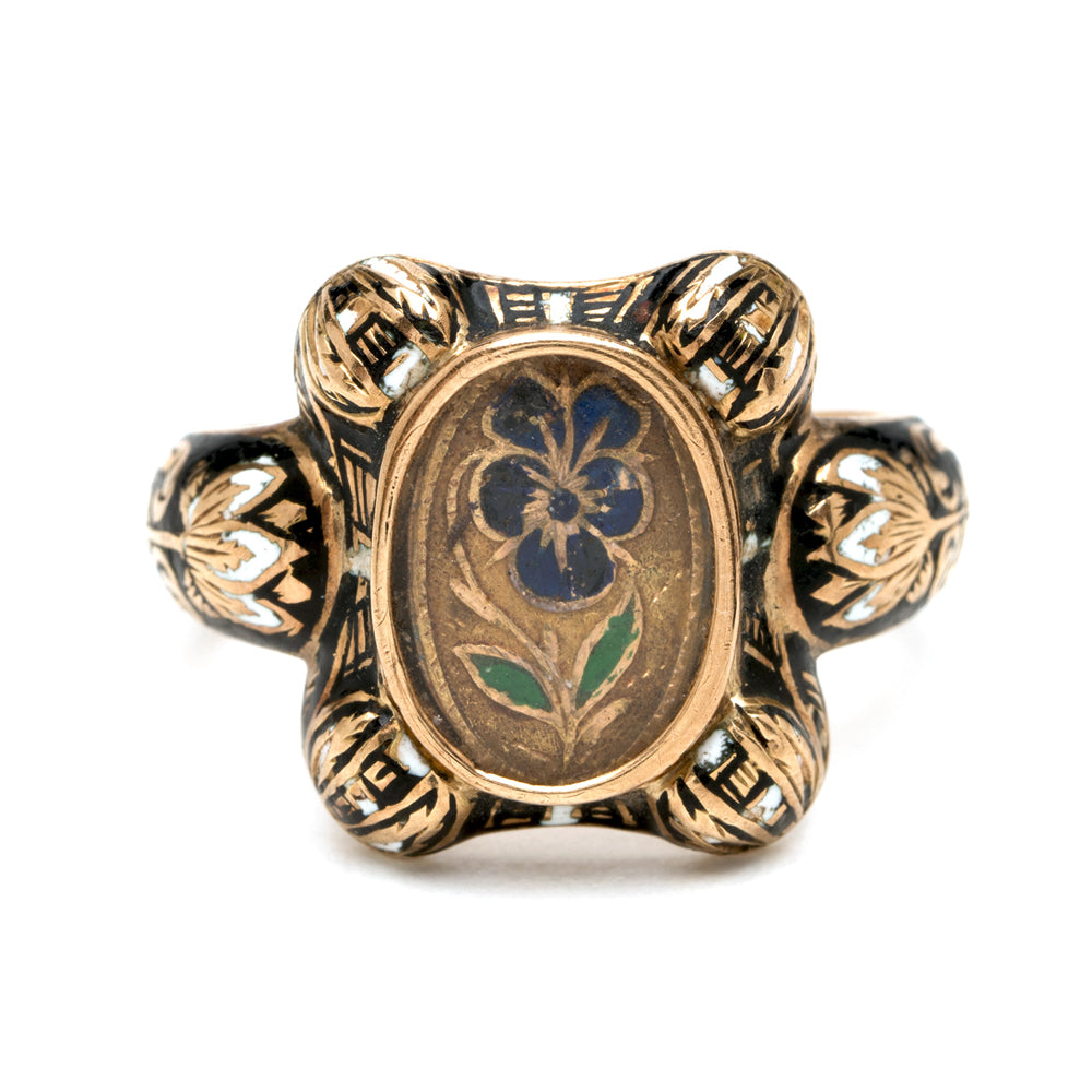Vingtage Victorian Gold Enamal Portrait Ring