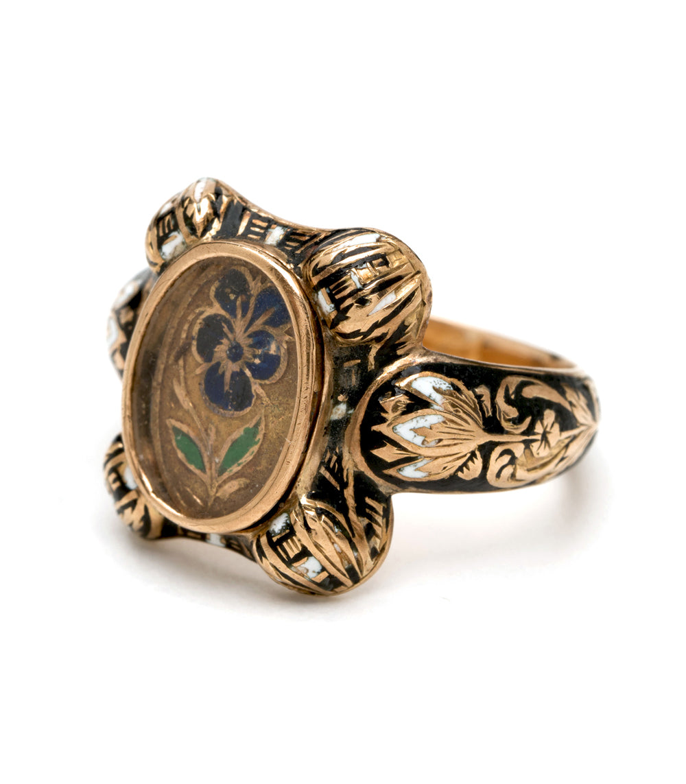 Vingtage Victorian Gold Enamal Portrait Ring