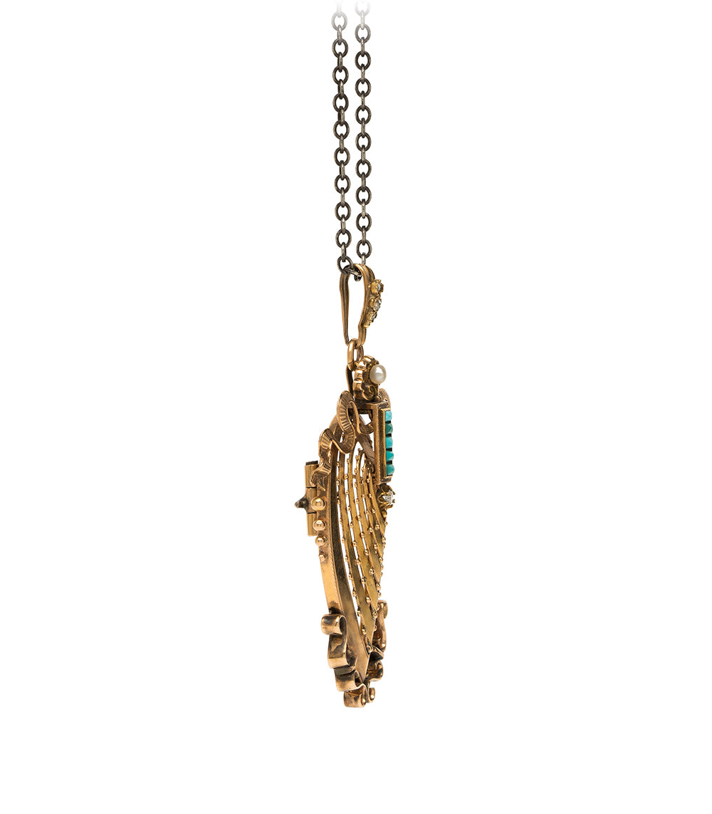 Vintage Victorian French Rose Gold Diamond Turquoise Necklace