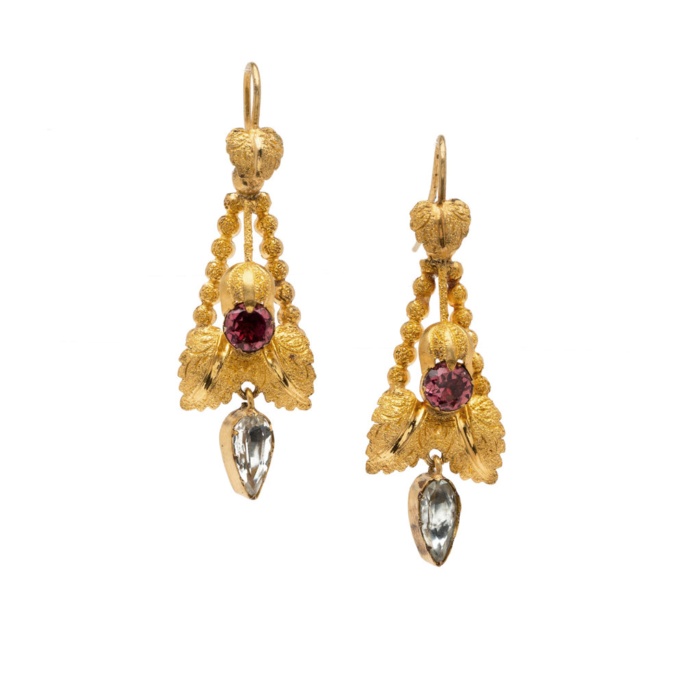 Vintage Victorian Garnet Aquamarine Earrings