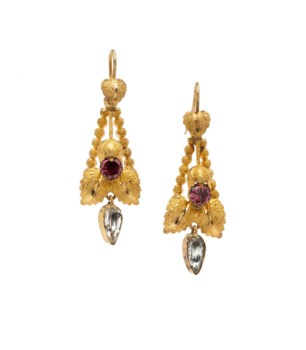 Vintage Victorian Garnet Aquamarine Earrings