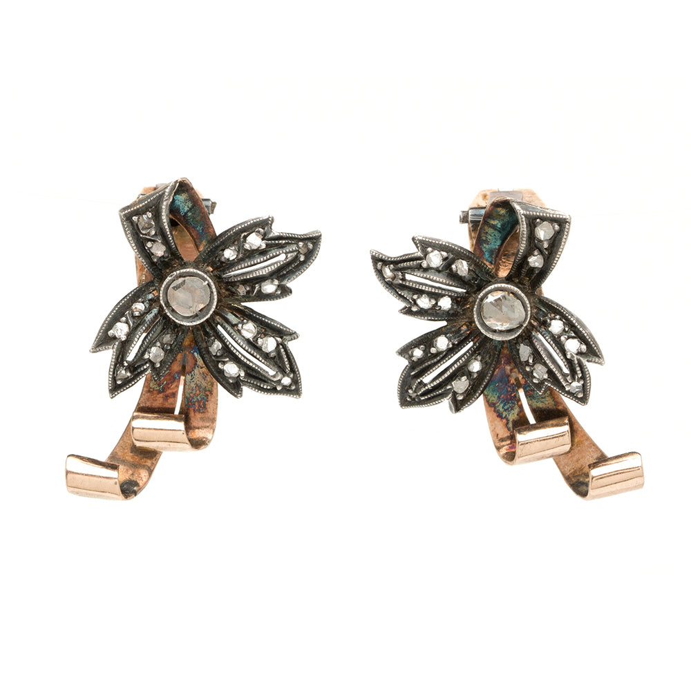 Vintage Victorian Rose Cut Diamond Ribbon Earrings