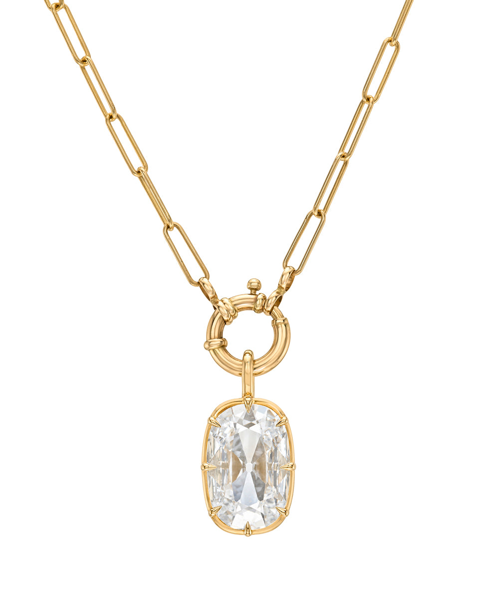 White Diamond Pendant On Gold Paperclip Chain With Charm Holder Sk P115 Lgd Wd Ns Omc Cu 4.51 B