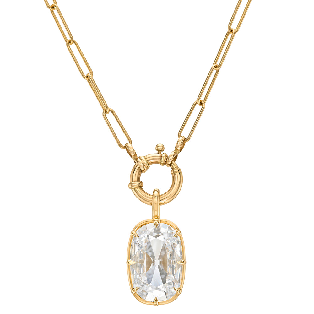 White Diamond Pendant On Gold Paperclip Chain With Charm Holder Sk P115 Lgd Wd Ns Omc Cu 4.51 B