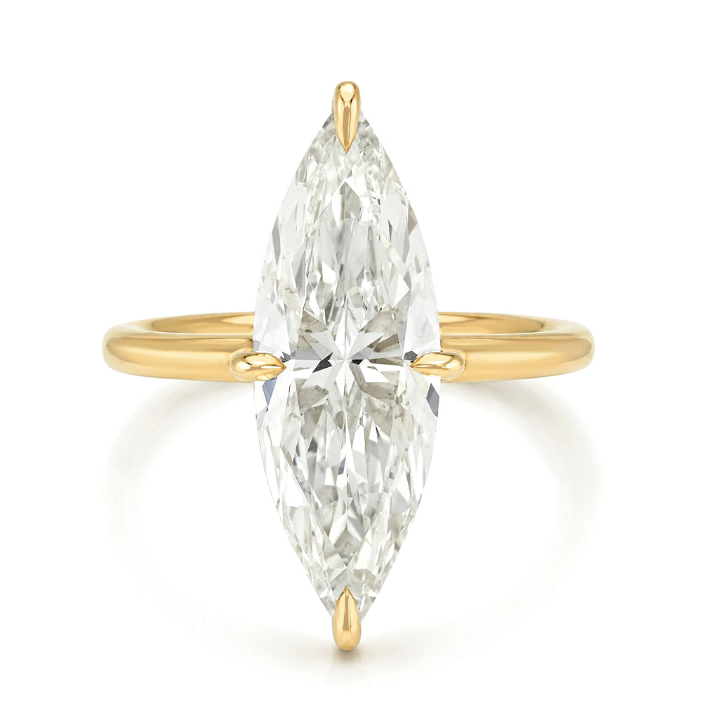 White Elongated Lab Diamond Marquise On Thin Gold Band Front View Sk R94 Lgd Wd Ns Br Mq 3.55 Nyc Er102 Front