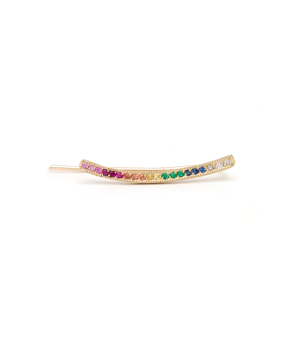 14K Gold Push Flat Back Rainbow Curved Bar Earring – KEILA