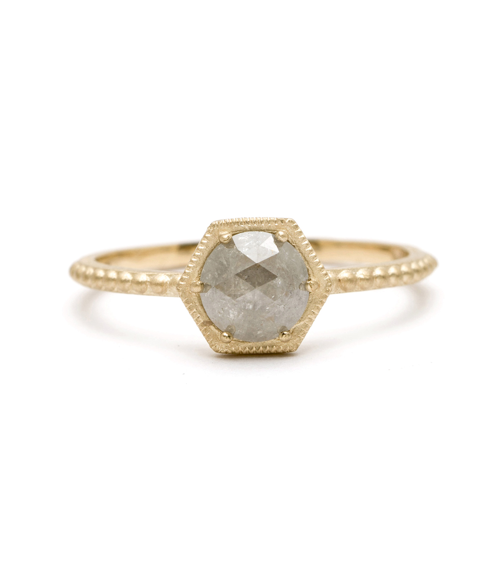 Hexagon Salt and Pepper Diamond Ring- East West Setting