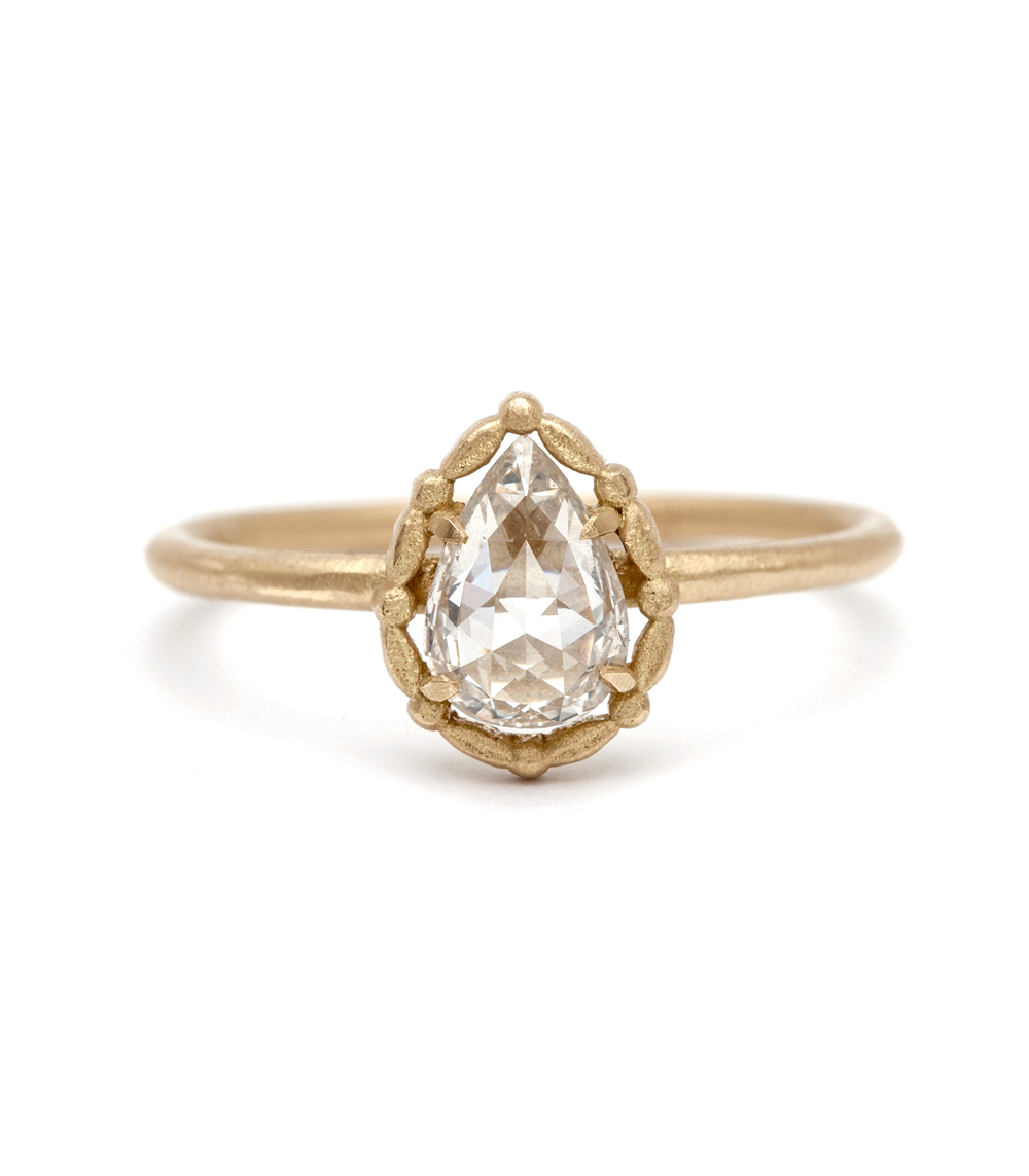 Alethea | Leafy Halo Solitaire - Pear Shape Rose Cut  