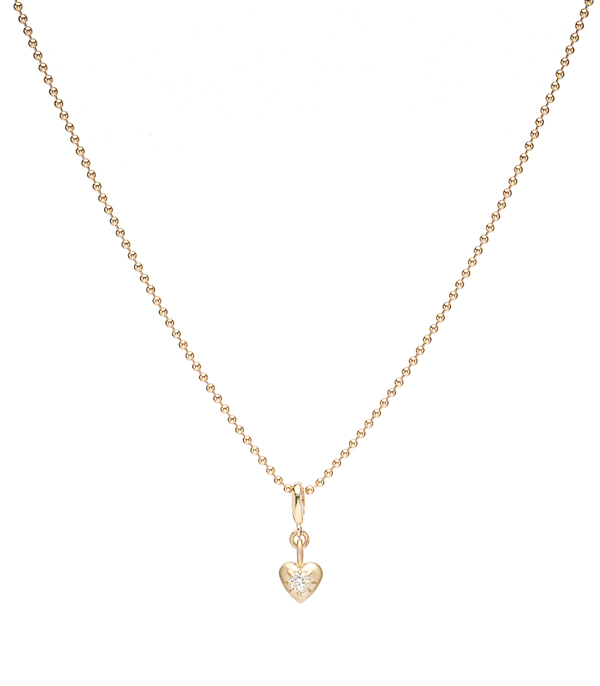 Diamond Necklace with A Tiny Heart Chain Pendant