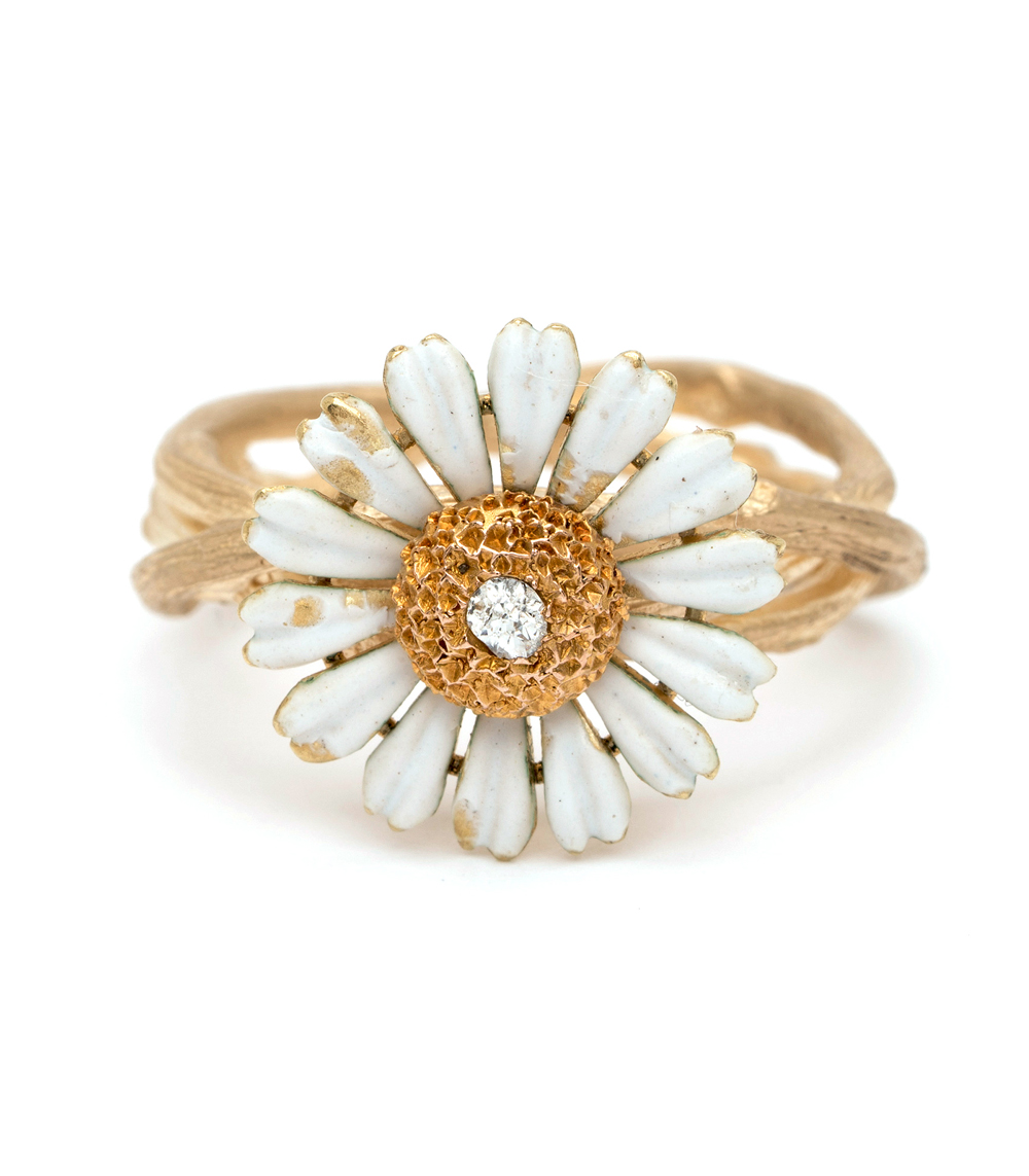 Language of Flowers | Enamel Daisy Ring on Woven Branches
