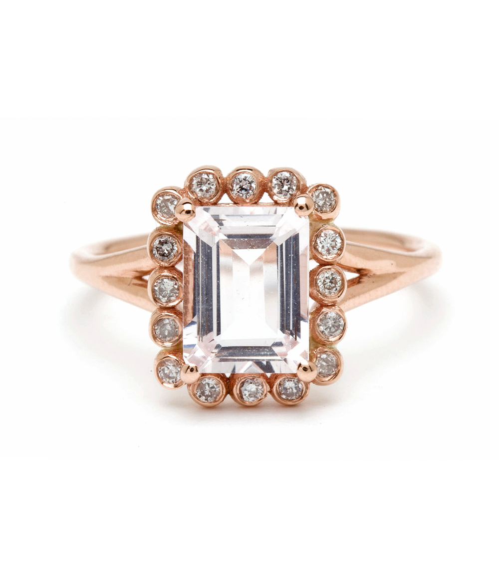 Picture Frame - Emerald Cut Pink Morganite Ring