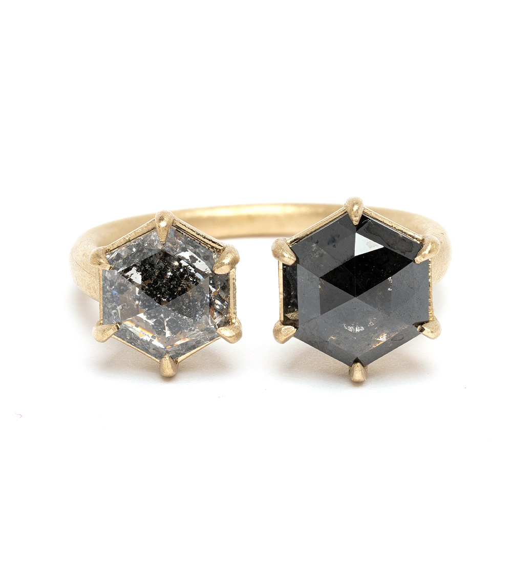 Double Stones Design Emerald Cut & Pear Cut Engagement Ring