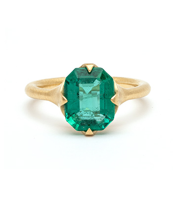 Raw Emerald solitaire ring in Solid 14k Gold