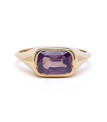 14K Yellow Gold Cushion Purple Sapphire Unique Wedding Bands for Women designed by Sofia Kaman handmade in Los Angeles