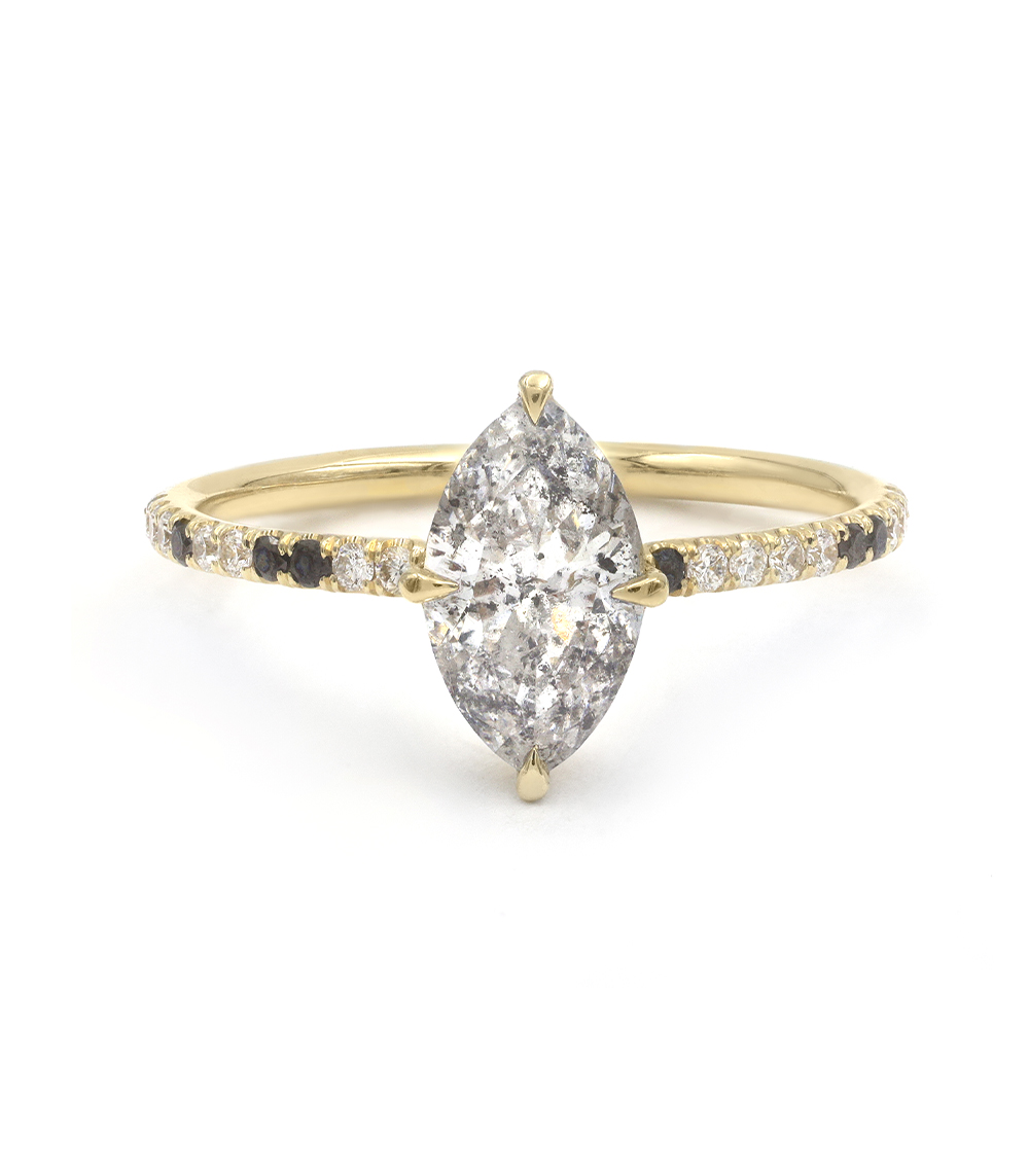 Simple Solitaire - Marquise Shape Salt and Pepper Diamond Solitaire
