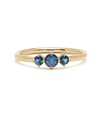 14K Yellow Gold 3 Stone Cobalt Blue Spinel Unique Wedding Bands for Engagement Rings for Women designed by Sofia Kaman handmade in Los Angeles