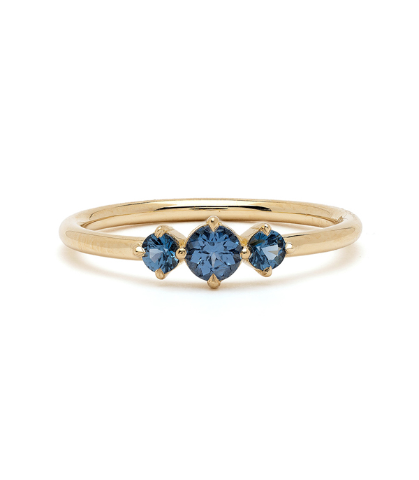 14K Yellow Gold 3 Stone Cobalt Blue Spinel Unique Wedding Bands for Engagement Rings for Women designed by Sofia Kaman handmade in Los Angeles using our SKFJ ethical jewelry process.