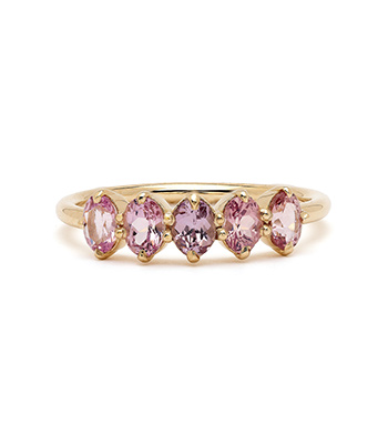 14K Yellow Gold 5 Stone Oval Cut Hot Pink Spinel Wedding Band For Women and Unique Engagement Rings designed by Sofia Kaman handmade in Los Angeles