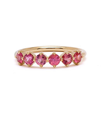 14K Yellow Gold 6 Stone Hot Pink Spinel Wedding Band for Unique Engagement Rings designed by Sofia Kaman handmade in Los Angeles