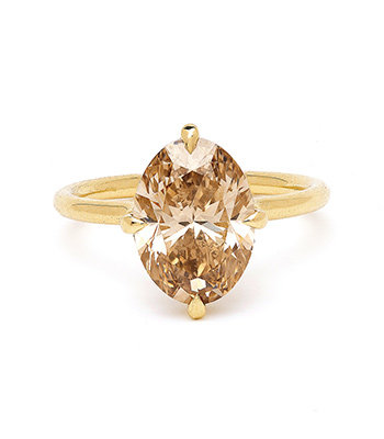 18K Shiny Yellow Gold 4 Carat Champagne Diamond Engagement Ring designed by Sofia Kaman handmade in Los Angeles